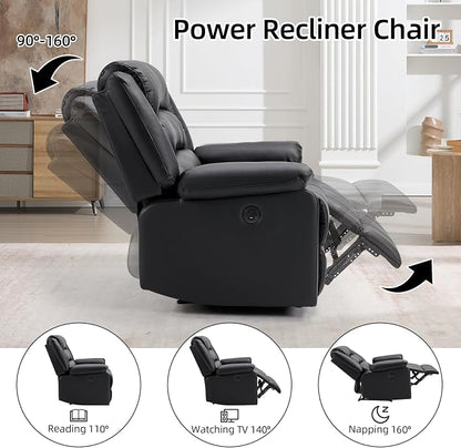 EBELLO Faux Leather Classic Power Recliner Chair, Oversized Electric Overstuffed Reclining Chair with Soft Cushion and Back, Sofa with Comfortable Armchair, Classic Black, 2Pcs