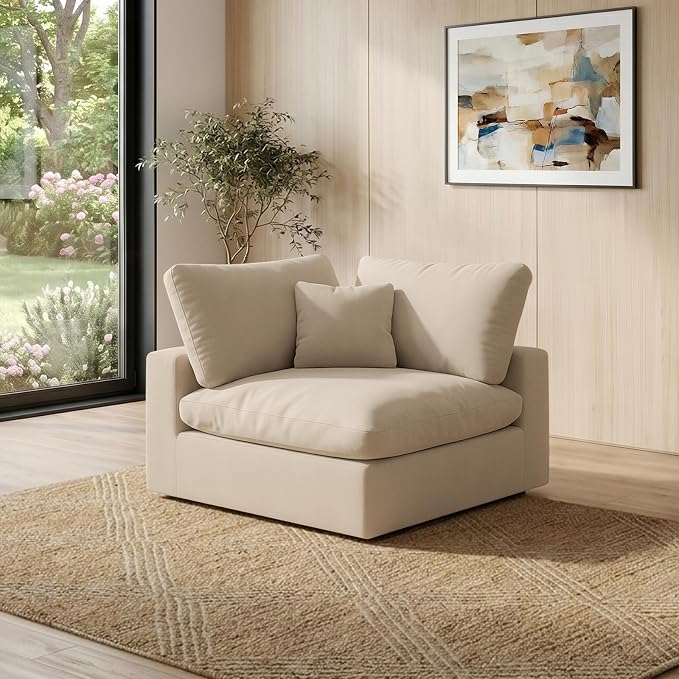 Cloud Sectional Corner Sofa,Left/Right Modular Sofa,Down Filled Convertible Couch,Covers Washable & Replaceable,Khaki