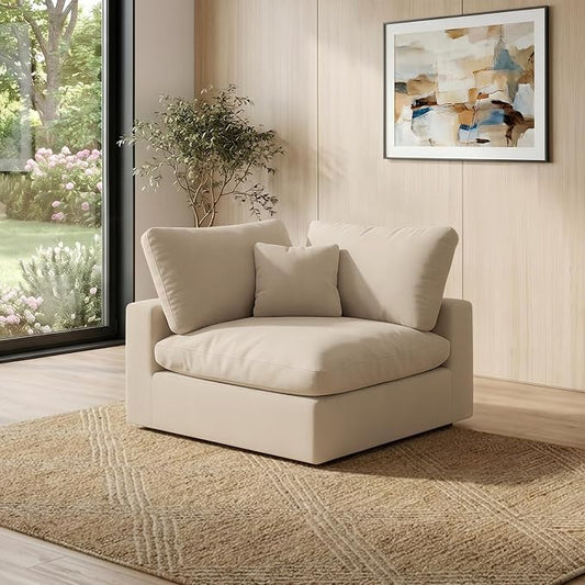 Cloud Sectional Corner Sofa,Left/Right Modular Sofa,Down Filled Convertible Couch,Covers Washable & Replaceable,Khaki