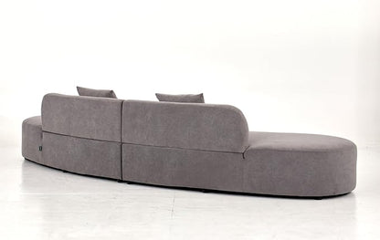 Container Furniture Direct Belmont 132" Curved Sofa with Throw Pillows, 6 Seater Luxury Velvet Couch with Half Moon Design and High-Density Foam, Ideal for Modern Living Room, Office & Apartment, Grey