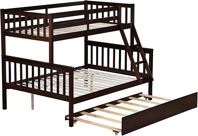 Harper & Bright Designs Convertible Wood Twin-Over-Full Bunk Bed with Trundle and Ladder - Can Be Divided Into Two Platform Beds, Espresso