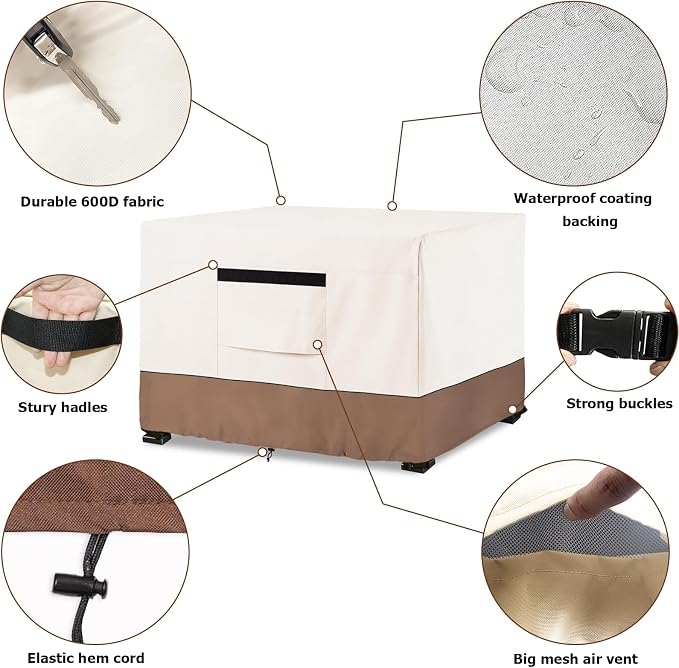 Fire Pit Cover,Outdoor Heavy Duty 600D 100% Waterproof Fire Pit Cover Square,Weatherproof Firepit Covers Square 30" W x 30" D x 25" H,Beige & Brown