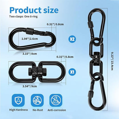 Aheucndg 1200 lb Capacity Heavy Duty Double Ended Eye Hook with Snap Hook, SUS304 Swivel Hooks 1Pack + Snap Hooks 2Pack, for Aerial Yoga, Hanging Hammock, Web Tree Swing, Swing Spinner M8