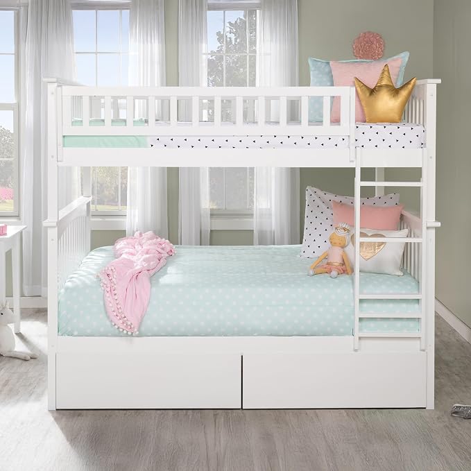 AFI, Columbia Full Over Full Ladder Bunk Bed with Storage Drawers, White