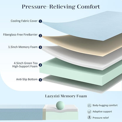 Lazyzizi Cooling Folding Mattress,6 Inch Foldable Mattress with Memory Foam Cold & Breathable Fabric Cover,Trifold Floor Guest Murphy Bed for Camping, RV
