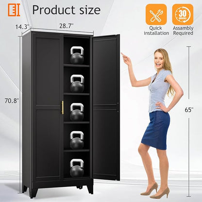 PAOFIN 71" Tall Metal Pantry Storage Cabinet with Doors and 4 Adjustable Shelves, Black Kitchen Food Pantry Cabinets, Tall Freestanding Cupboard for Kitchen, Dining Room or Living Room, Black