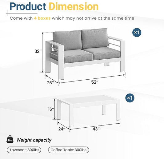 Solaste Aluminum Patio Furniture Set for All Weather, Oversized Metal Outdoor Furniture Set with 27.5" Deep Seating and 3.2" Wide Armrest, Outdoor Patio Sofa with 10" Back Suport Cushion