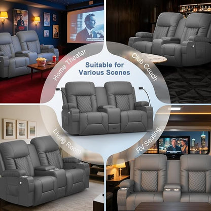 Recliner Sofa Set, Loveseat Recliner Couch and Recliner Chair with Heat & Massage, Home Theater Seating with Console, Drawer, USB Ports & Phone Holders, Reclining Loveseat for Movie Theater