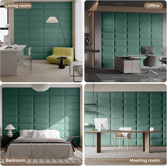 12-Piece Green Linen Upholstered Headboard King Size, Wall Mounted Panel Set, Lush Fabric Headboard & Wall Decor for Bedroom