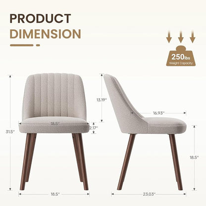 MALOL Upholstered Dining Chairs Set of 2, Modern Fabric Kitchen Chairs with Back, Wood Legs for Kitchen Dining Room Restaurant, Camel