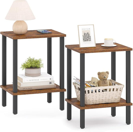 TUTOTAK End Table, Set of 2, Side Table, Nightstand, 2-Tier Storage Shelf, Sofa Table for Small Space, Living Room, Bed Room TB01BB035