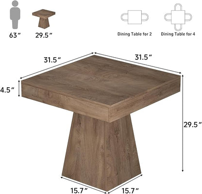 Small Dining Table, 31.5-inch Dinner Table for 2-4 People, Square Kitchen Table with Load-Bearing Trapezoidal Base, for Home, Dining Room, Small Space, Brown