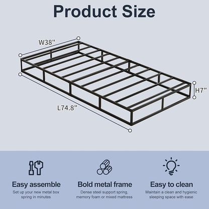 Twin Box Spring, Heavy Duty Metal Frame Mattress Foundation with Fabric Cover, Easy Assembly, Noise-Free (7 Inch, Twin)