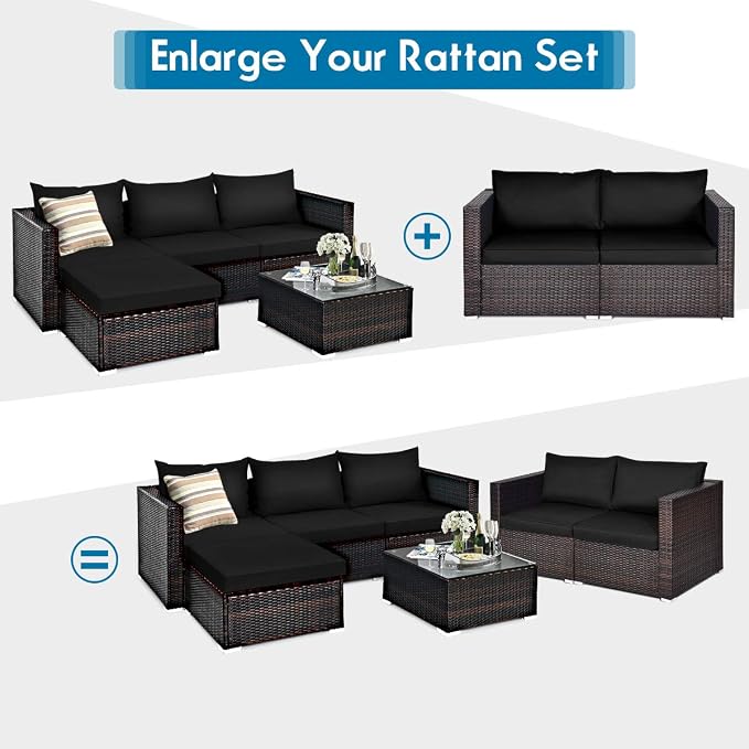 Tangkula 2 Seat Outdoor Wicker Loveseat Sofa Set, Modular PE Rattan 2 Pieces Outdoor Wicker Corner Sofa, Outside Furniture Set for Deck, Backyard, Porch, Garden & Poolside, Black