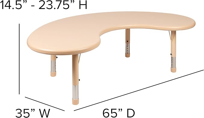 Flash Furniture Wren 35"W x 65"L Half-Moon Natural Plastic Height Adjustable Activity Table
