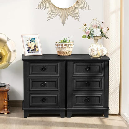 Joaxswe 18" Farmhouse Night Stand with 3 Drawers, Wood End Table Dresser for Bedroom, Black Nightstand, Bed Side Table with Metal Handle, Bedside Cabinet for Bedroom Living Room, Closet