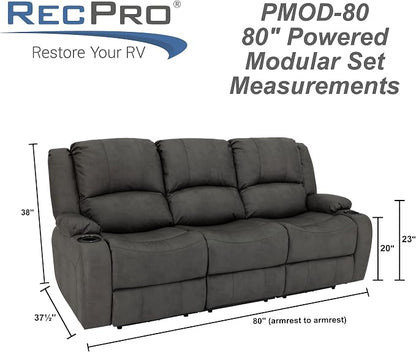 RecPro Charles 80" RV Wall Hugger Reclining Sofa | Gunmetal