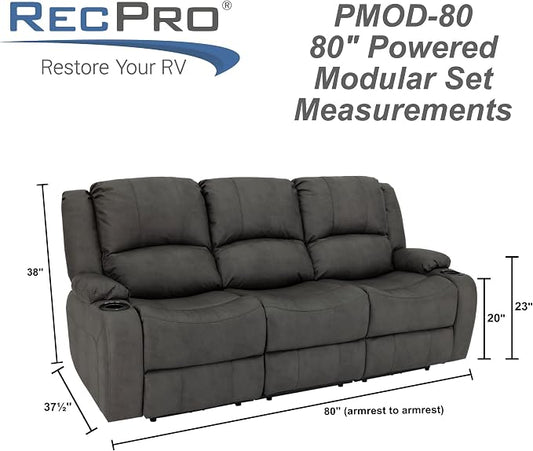 RecPro Charles 80" RV Wall Hugger Reclining Sofa | Gunmetal