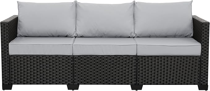 Rattaner Outdoor Furniture Outdoor Couch Patio Furniture 3-seat Sofa Deep Seat High Backrest with Waterproof Cover and Anti-Slip Cushions, Light Grey