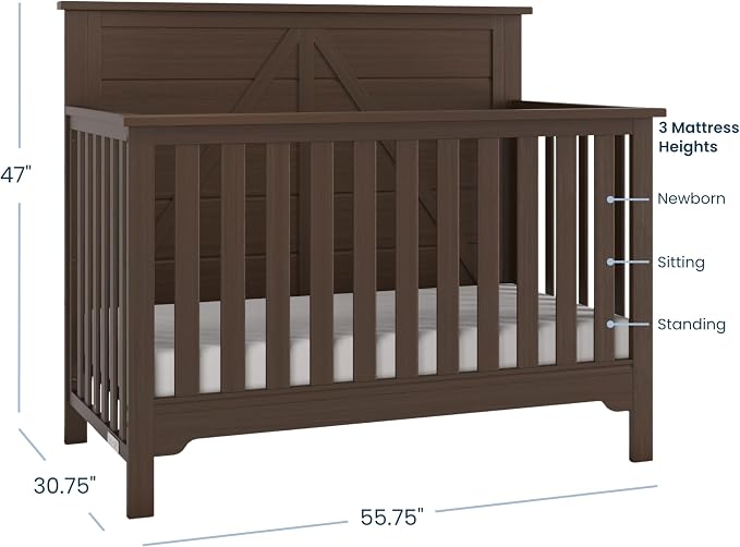 Child Craft Woodland Design 4-in-1 Convertible Baby Crib Nursery Furniture - Baby Bed, Toddler Bed and Full Size Bed, 3 Adjustable Mattress Positions, Real Wood, Baby Safe Finish (Brushed Truffle)