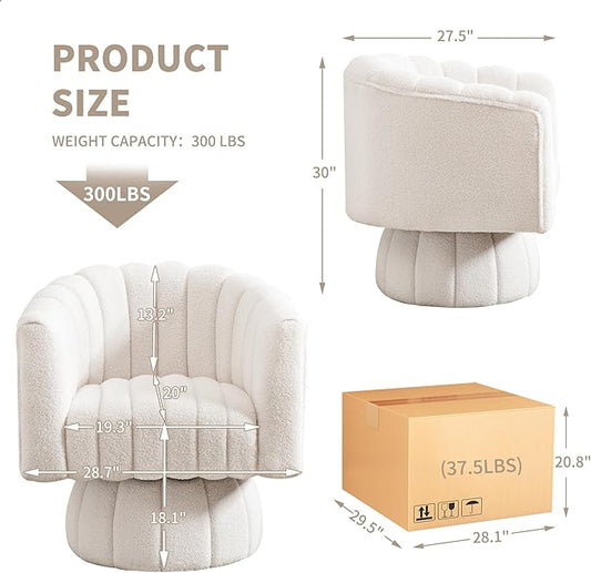 Swivel Accent Barrel Chair Set of 2- Cute Comfy Small Round 360° Arm Chair Teddy Sofa Club Reading Chair for Living Room Bedroom Office White