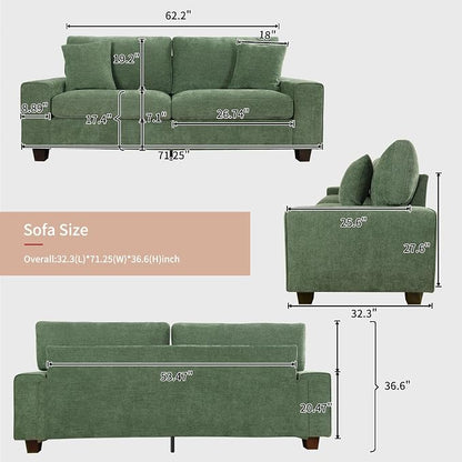 DOPEDIO Modern Loveseat Sofa for Living Room,Chenille Recliner, Removable Cover, Pocket Spring Cushions, Solid Wood Frame, Easy Assembly for Small Spaces (71.25inch，Green)