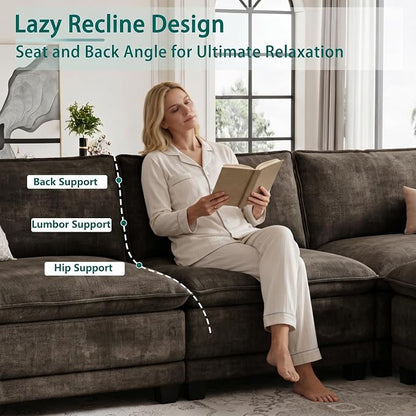 Modern U Shaped Sofa Couches for Living Room, Modular Sectional Cloud Couch with Movable Ottoman, Comfy Chenille Sofa for Apartment and Small Space, Taupe