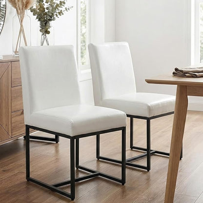 HNY Modern Dining Chairs Set of 2, Upholstered Leather Dining Room Chairs with Ergonomic Back & Metal Frame for Home, Kitchen, Apartment, White