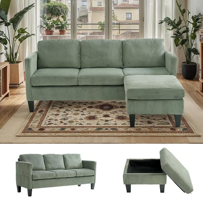 67'' L-Shaped Velvet Modular Sectional Couch Sofa with Ottoman, 3-Seat Convertible Cloud Deep Seat Sofa Couches for Living Room Bedroom Apartment, Cozy Chaise Lounge Sofas (Olive Green)