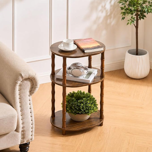 Side Table, 3-Tier Oval Accent Small End Table, Modern Oval Nightstand Accent Table for Small Space, Bedrooms, Living Room, Easy to Assemble, Rustic Brown