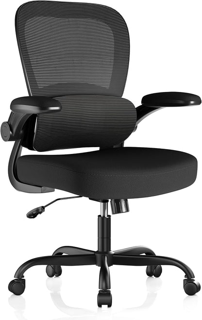Ergonomic Mesh Office Chair with Adjustable Lumbar Support, Black | 330 LB Capacity,Flip-Up Arms,All-Day Comfort,Desk chairs,Breathable Mesh