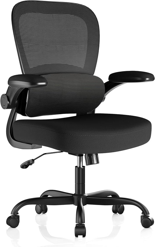 Ergonomic Mesh Office Chair with Adjustable Lumbar Support, Black | 330 LB Capacity,Flip-Up Arms,All-Day Comfort,Desk chairs,Breathable Mesh