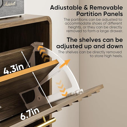 Shoe Cabinet with Fluted Flip Drawers, 31.5" w Narrow Shoe Storage Cabinet for Entryway, Hidden Freestanding Shoe Organizer Rack Cabinet