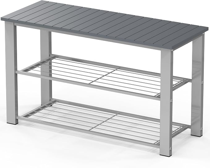 Simple Houseware Wood Top Shoe Storage Bench for Entryway, Grey