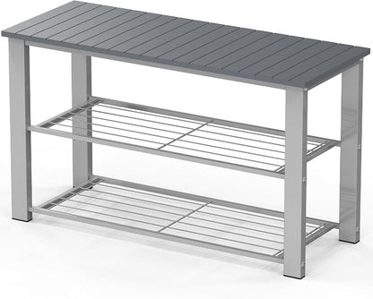Simple Houseware Wood Top Shoe Storage Bench for Entryway, Grey