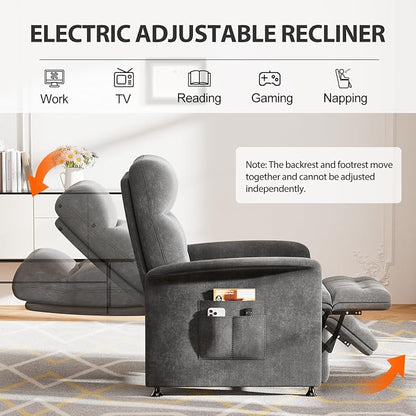 Power Recliner Chair for Adults with Heat & Massage - Soft Fabric Electric Reclining Sofa with Remote Control, 3 Side Pockets, 180° Lay Sleeper for Home Theater Living Room, Dark Grey