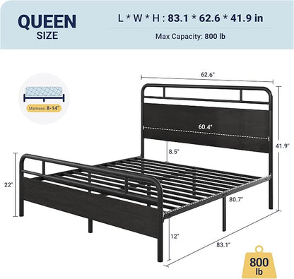 Allewie Queen Size Platform Bed Frame with Wooden Headboard and Footboard, Heavy Duty 13 Metal Slats Support, Under-Bed Storage, No Box Spring Needed, Noise Free, Easy Assembly, Black Oak