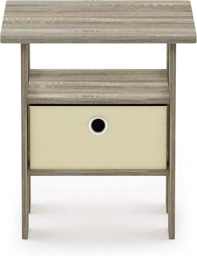 Furinno TIDUR 3-Tier Night Stand, Nightstand with Storage Bin, Sonoma Oak | Open Shelf Design, Bedside Table, End Table, Side Table for Bedroom, Living Room