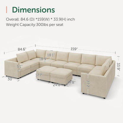 HONBAY Modular Sectional Sofa Sleeper Couch with Storage Modular Couch Convertible Couches for Living Room - Beige