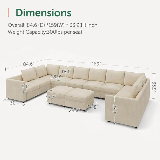 HONBAY Modular Sectional Sofa Sleeper Couch with Storage Modular Couch Convertible Couches for Living Room - Beige