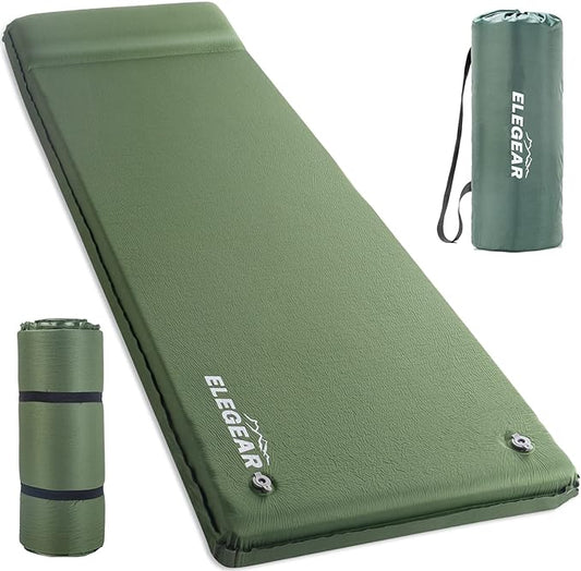 Elegear CumbreX™ Self Inflating Sleeping Pad, 3.15" Ultra-Thick Memory Foam Camping Pad with Pillow Fast Inflating in 20s Insulated Camping Mattress Pad 4-Season Camp Sleeping Mat for Camp/Travel/Tent