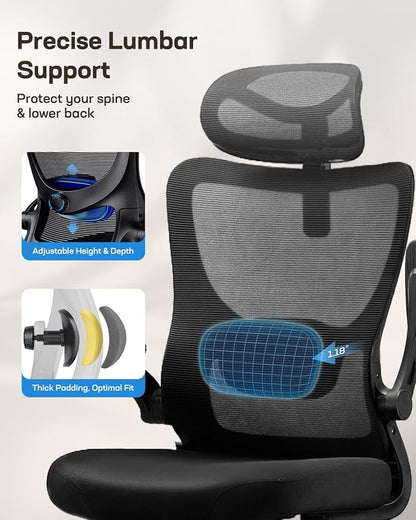 HUANUO Ergonomic Office Chair, High Back Computer Desk Chair with Adjustable Lumbar Support and Headrest, Comfy Gaming Chair with 3D Armrests, Home Office Rolling Chair, Max Load 300 lbs
