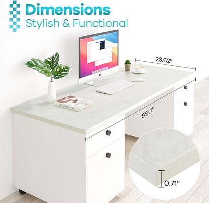 Kaboon Universal Tabletop 59.1"x23.62", Solid One-Piece Melamine Table Top, Double Desk L-Desk DIY, Home and Office Countertop, Sea Salt/White