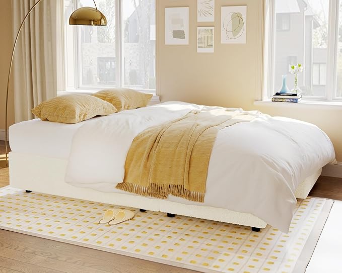 PaPaJet Sofa Bed, Sleeper Sofa with Storage Chaise, L Shaped Sofa with Pull Out Bed, Oversized Sofas for Living Room-White Boucle