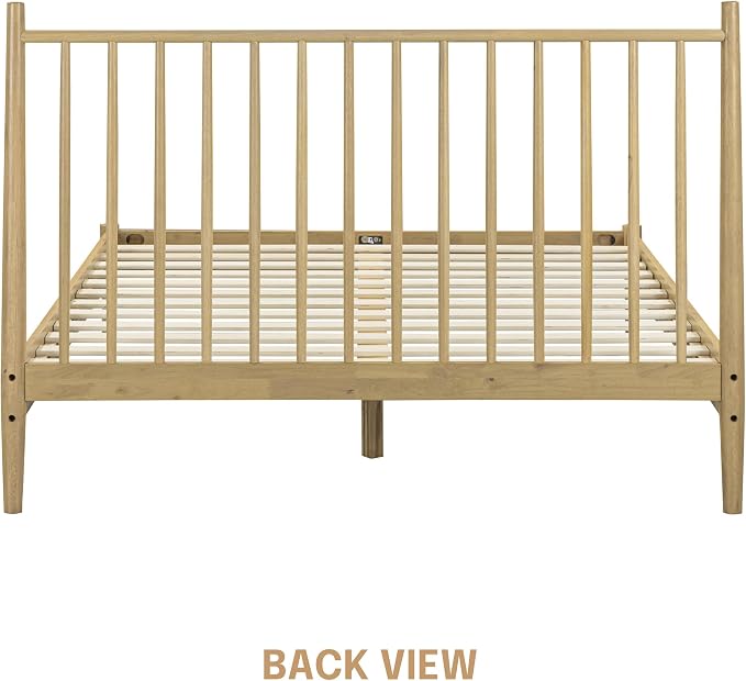 NTC Inno Wooden Bed Frame with Headboard, Solid Oak and Rubber Wood Foundation with Silent Slats and Wood Central Supports, 1000 Lb Capacity, Effortless Assembly, Queen - Sand