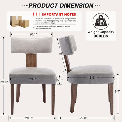 HNY Mid Century Modern Dining Chairs Set of 4, Farmhouse PU Leather Upholstered Accent Chair Curved Backrest Kitchen Chairs, with Hardwood Frame, Grey