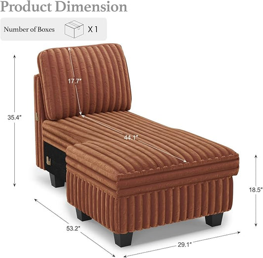 Belffin Modular Sectional Storage Chaise Module for Modular Sectional Sofa Left-Facing Chaise Brick Red Couch