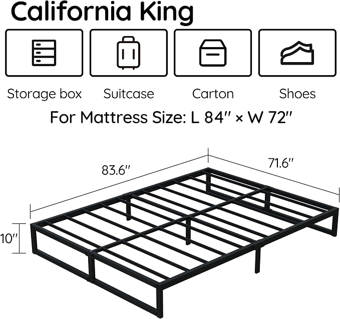 Richwanone 10 Inch Cal King Bed Frame Heavy Duty Metal Platform Bed, Black | Cal King Platform Bed Frame, Mattress Foundation with Steel Slat Support, No Box Spring Needed, Easy Assembly