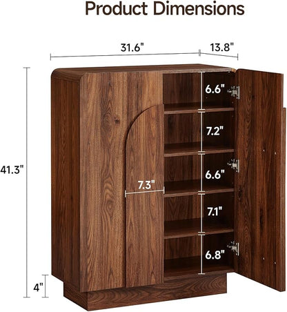 ONBRILL Shoe Storage Cabinet with Doors, Large Shoe Cabinet Storage for Entryway, Wooden 6 Tier Shoe Organizer Cabinets with Adjustable Shelves for Entrance Hallway Living Room Foyer (Walnut)