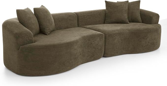 Curved Boneless Sofa Couches 4-Seat Tight Backrest Couch for Living Room Bedroom, Boneless Cloud Sofa with 4 Pillows, Floor Sofa in A Box No Assembly Required